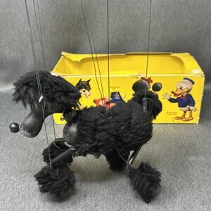 Vintage Pelham Puppets Black Poodle Marionette Toy Made in England Original Box